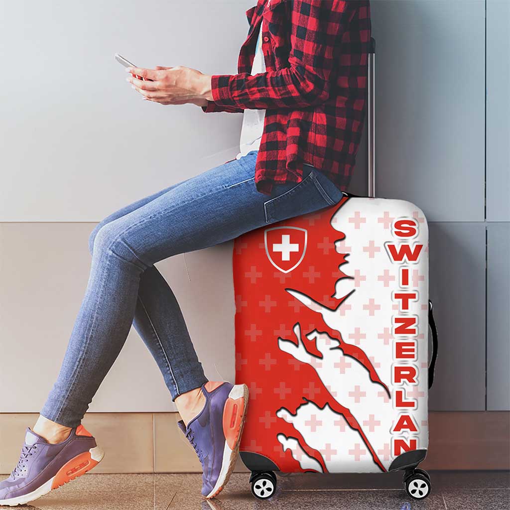 Switzerland Map Scratch Claw Swiss Flag Luggage Cover with Vertical Text - Wonder Print Shop
