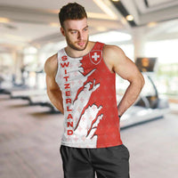 Switzerland Map Scratch Claw Swiss Flag Men Tank Top with Vertical Text - Wonder Print Shop