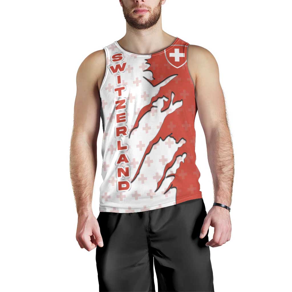 Switzerland Map Scratch Claw Swiss Flag Men Tank Top with Vertical Text - Wonder Print Shop
