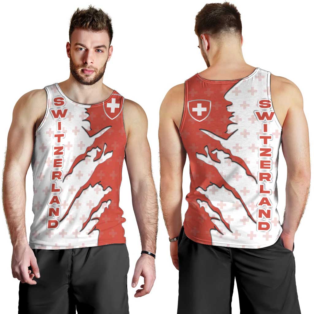 Switzerland Map Scratch Claw Swiss Flag Men Tank Top with Vertical Text - Wonder Print Shop