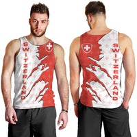 Switzerland Map Scratch Claw Swiss Flag Men Tank Top with Vertical Text - Wonder Print Shop
