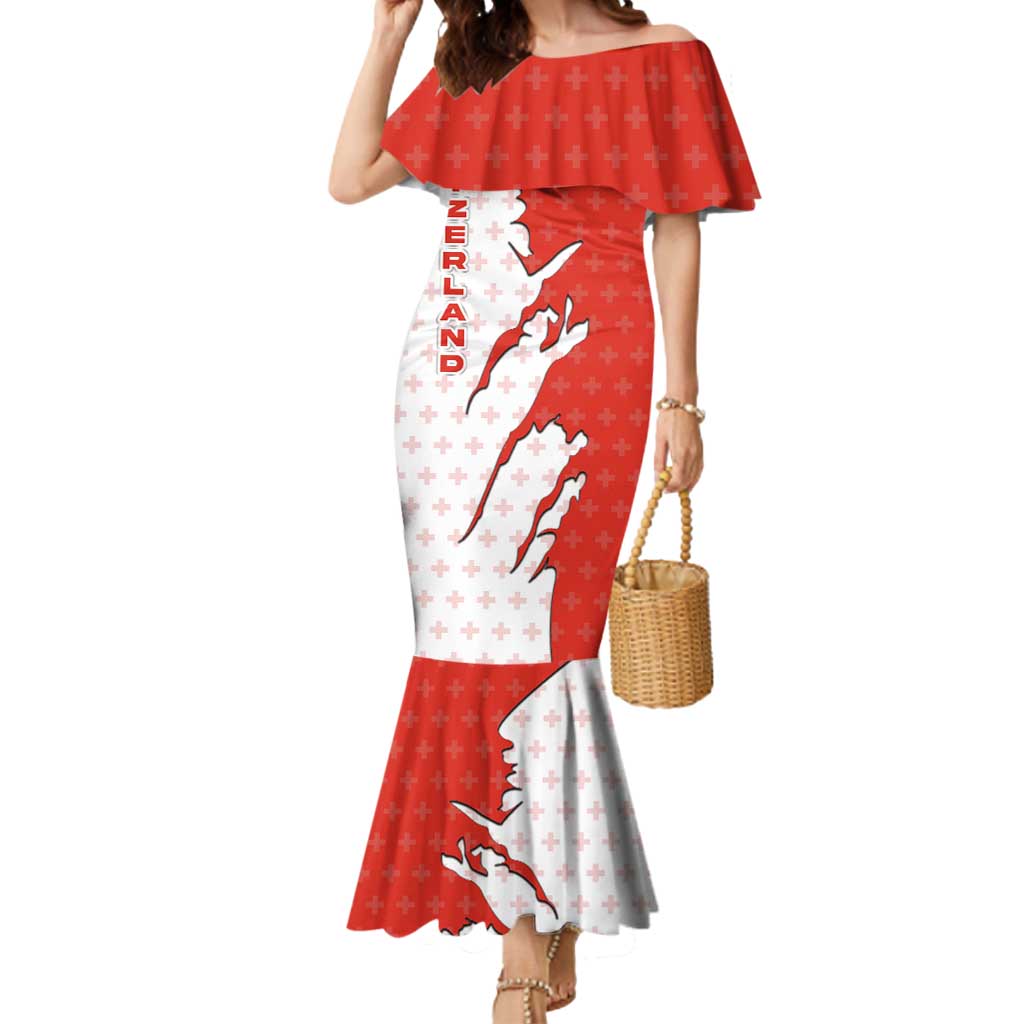 Switzerland Map Scratch Claw Swiss Flag Mermaid Dress with Vertical Text - Wonder Print Shop