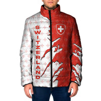 Switzerland Map Scratch Claw Swiss Flag Padded Jacket with Vertical Text - Wonder Print Shop