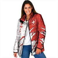 Switzerland Map Scratch Claw Swiss Flag Padded Jacket with Vertical Text - Wonder Print Shop