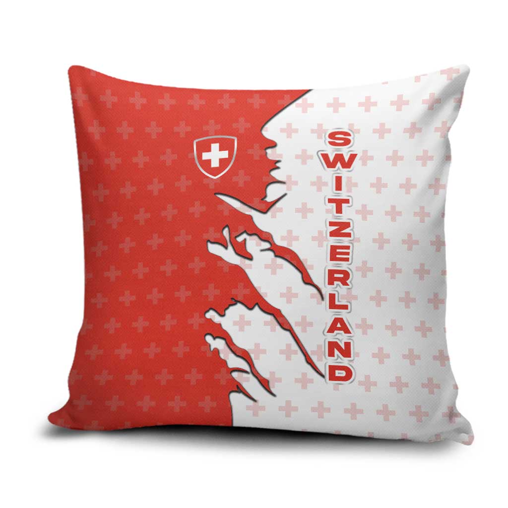 Switzerland Map Scratch Claw Swiss Flag Pillow Cover with Vertical Text - Wonder Print Shop