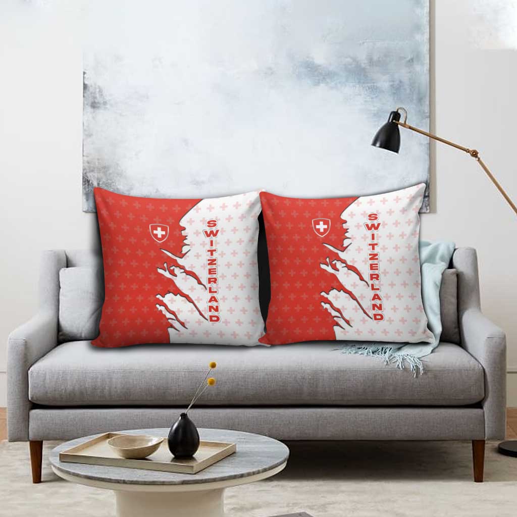 Switzerland Map Scratch Claw Swiss Flag Pillow Cover with Vertical Text - Wonder Print Shop
