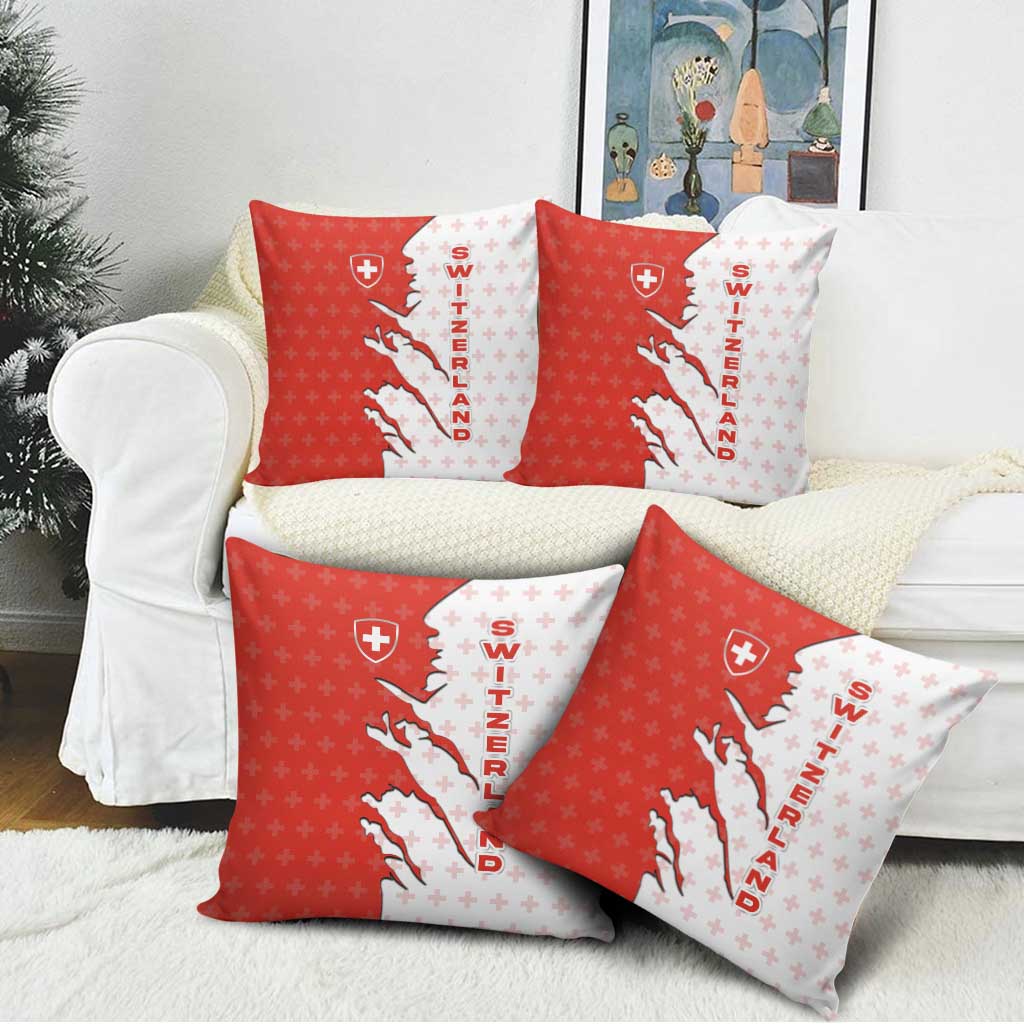 Switzerland Map Scratch Claw Swiss Flag Pillow Cover with Vertical Text - Wonder Print Shop
