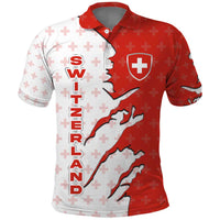 Switzerland Map Scratch Claw Swiss Flag Polo Shirt with Vertical Text - Wonder Print Shop