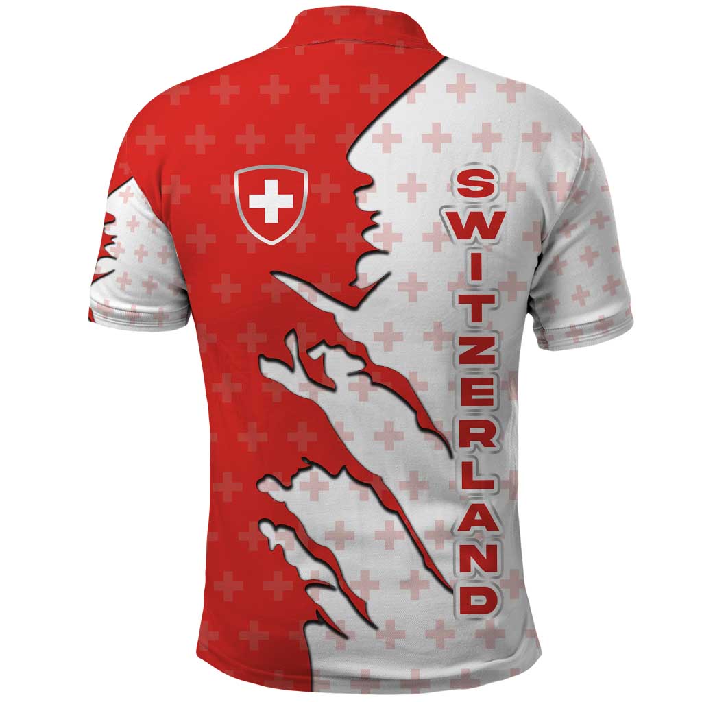 Switzerland Map Scratch Claw Swiss Flag Polo Shirt with Vertical Text - Wonder Print Shop