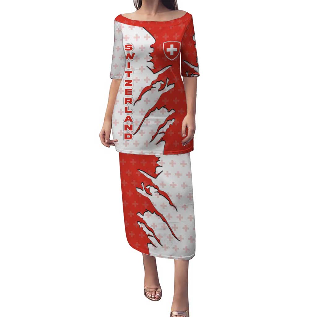 Switzerland Map Scratch Claw Swiss Flag Puletasi with Vertical Text - Wonder Print Shop