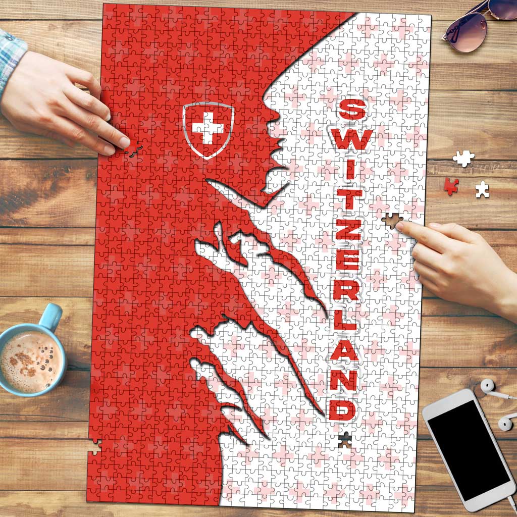 Switzerland Map Scratch Claw Swiss Flag Puzzle with Vertical Text - Wonder Print Shop