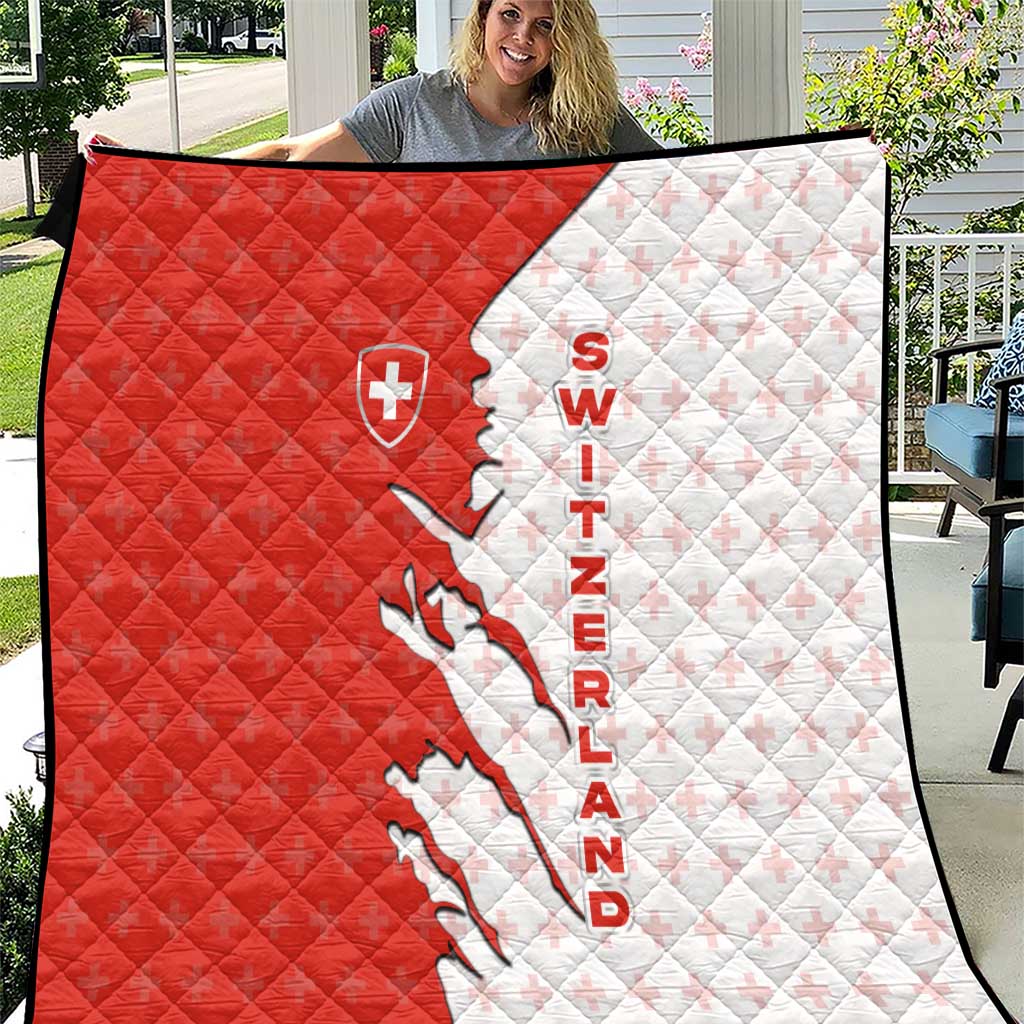 Switzerland Map Scratch Claw Swiss Flag Quilt with Vertical Text - Wonder Print Shop