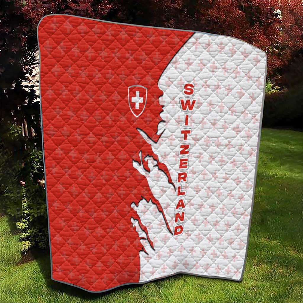 Switzerland Map Scratch Claw Swiss Flag Quilt with Vertical Text - Wonder Print Shop