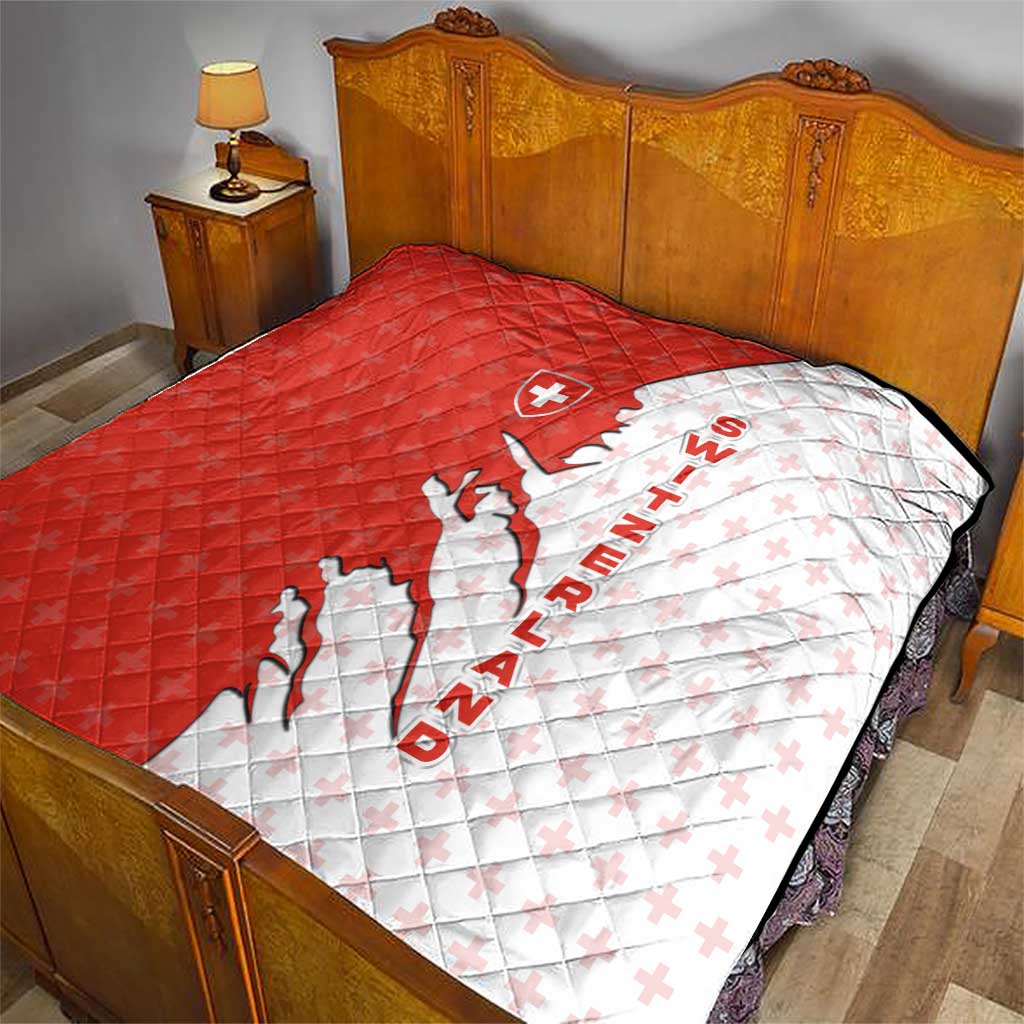 Switzerland Map Scratch Claw Swiss Flag Quilt with Vertical Text - Wonder Print Shop