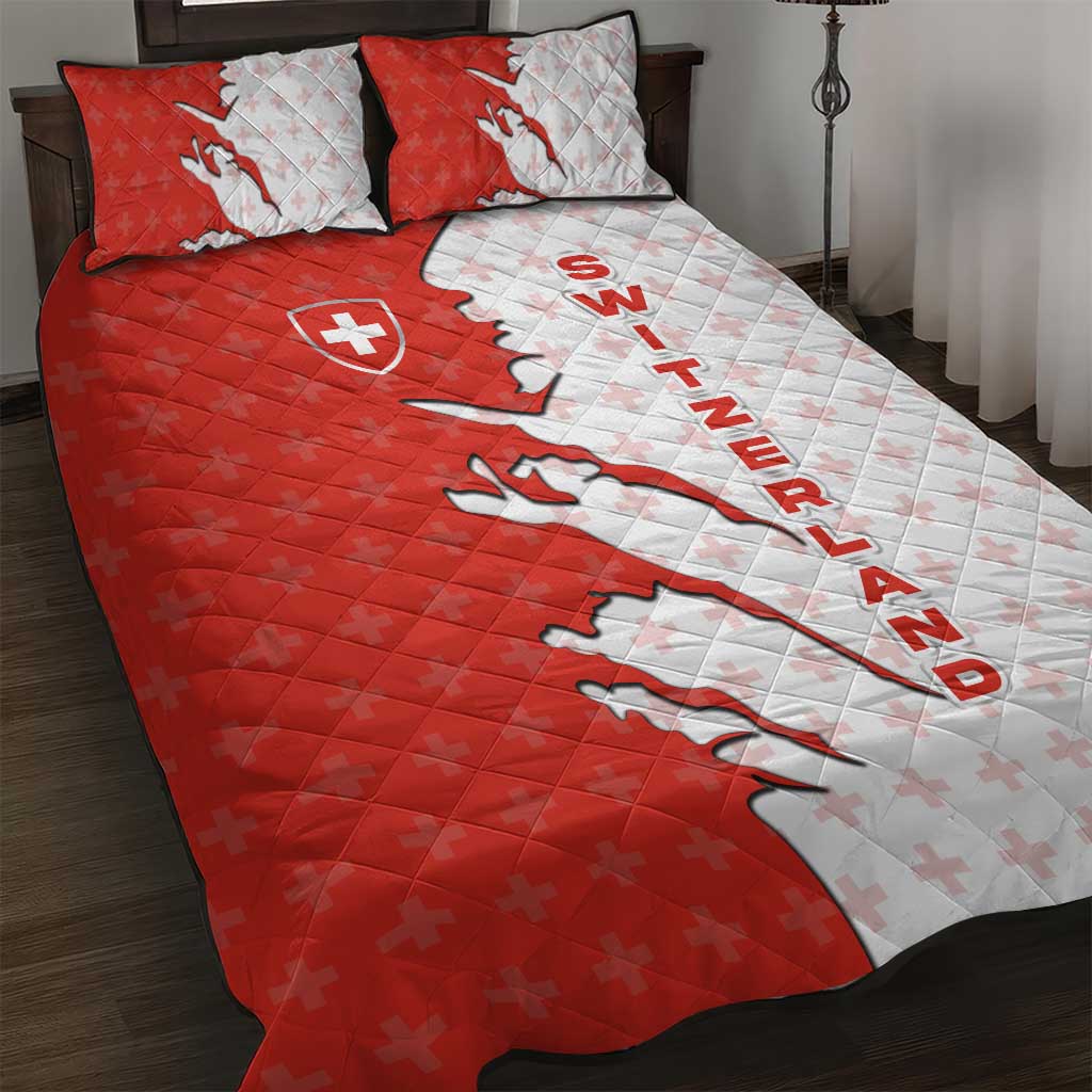 Switzerland Map Scratch Claw Swiss Flag Quilt Bed Set with Vertical Text - Wonder Print Shop
