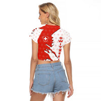 Switzerland Map Scratch Claw Swiss Flag Raglan Cropped T Shirt with Vertical Text - Wonder Print Shop