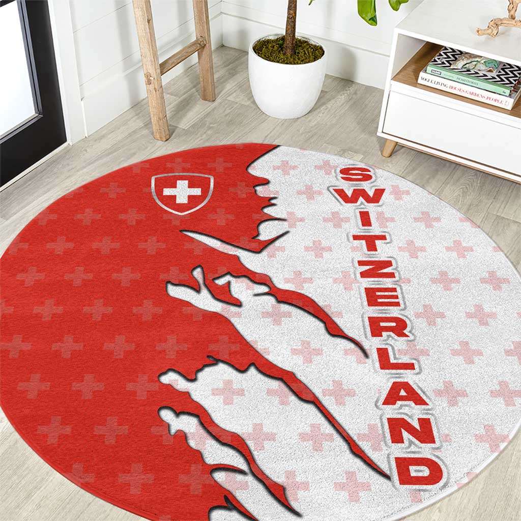 Switzerland Map Scratch Claw Swiss Flag Round Carpet with Vertical Text - Wonder Print Shop