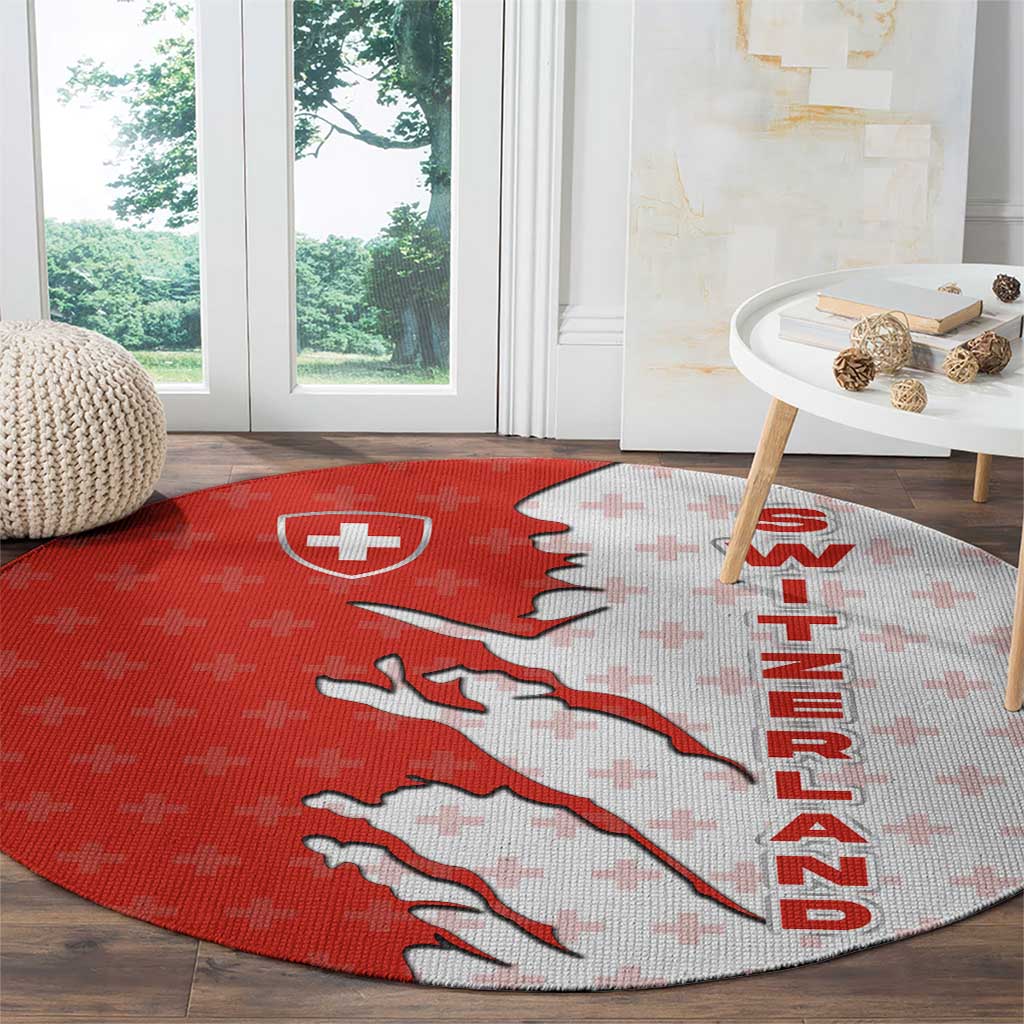 Switzerland Map Scratch Claw Swiss Flag Round Carpet with Vertical Text - Wonder Print Shop