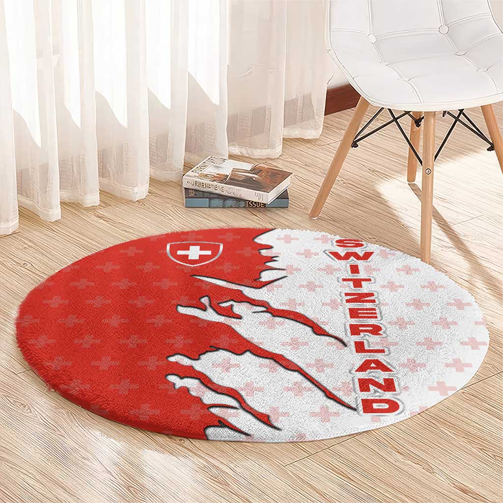 Switzerland Map Scratch Claw Swiss Flag Round Carpet with Vertical Text - Wonder Print Shop