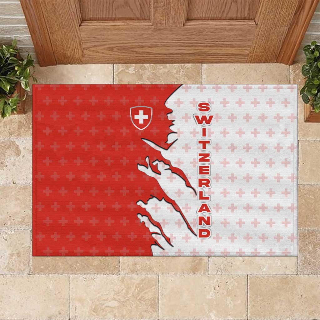 Switzerland Map Scratch Claw Swiss Flag Rubber Doormat with Vertical Text - Wonder Print Shop