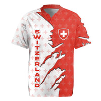 Switzerland Map Scratch Claw Swiss Flag Rugby Jersey with Vertical Text - Wonder Print Shop