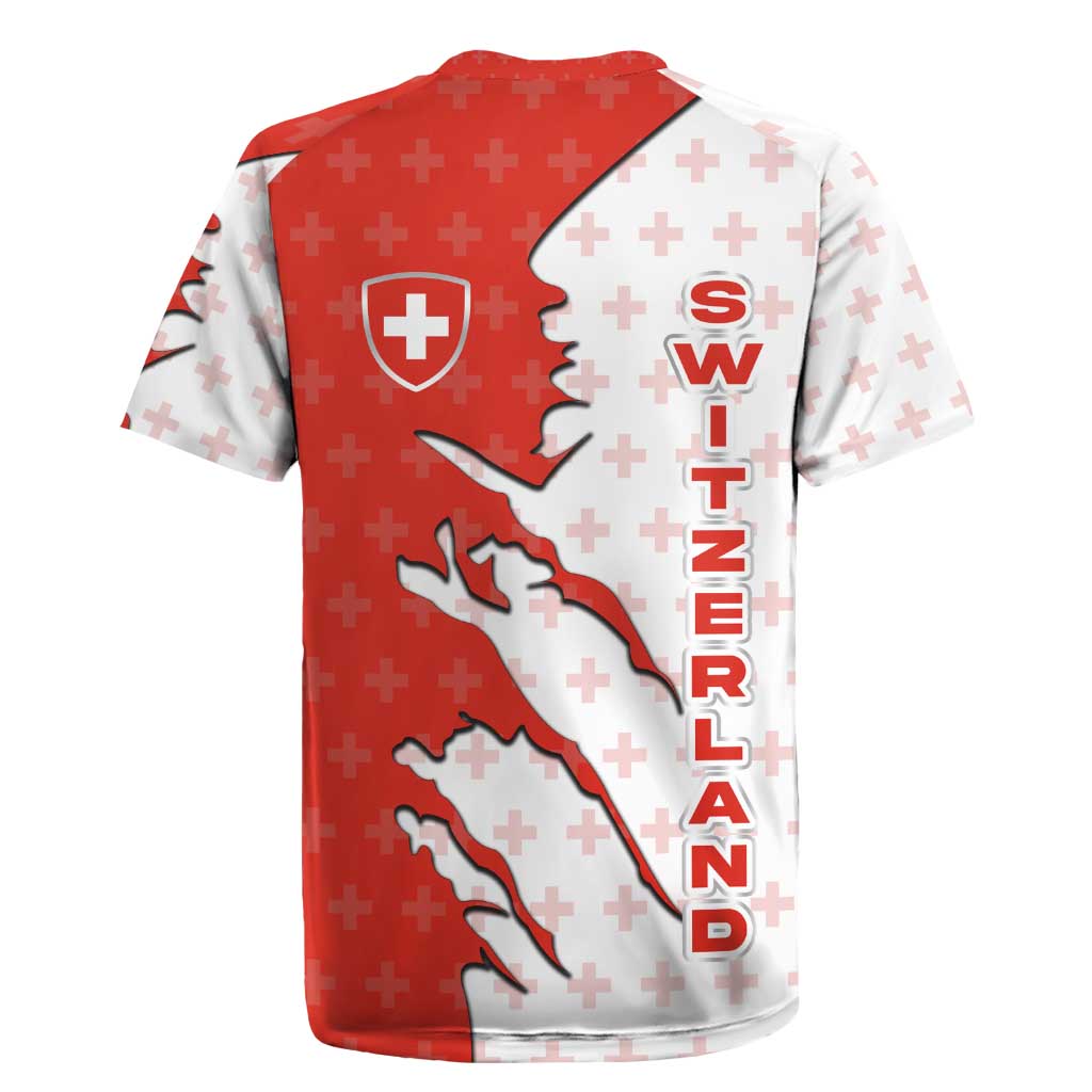 Switzerland Map Scratch Claw Swiss Flag Rugby Jersey with Vertical Text - Wonder Print Shop