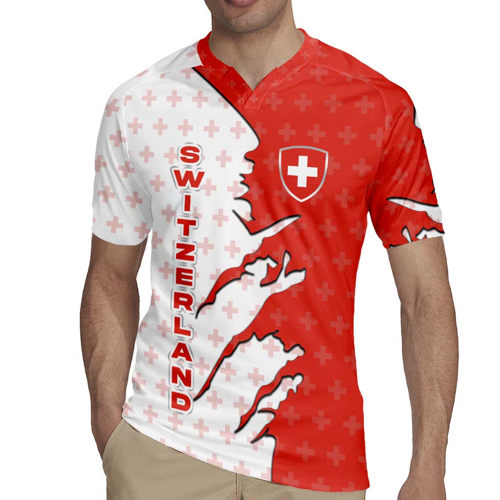 Switzerland Map Scratch Claw Swiss Flag Rugby Jersey with Vertical Text - Wonder Print Shop