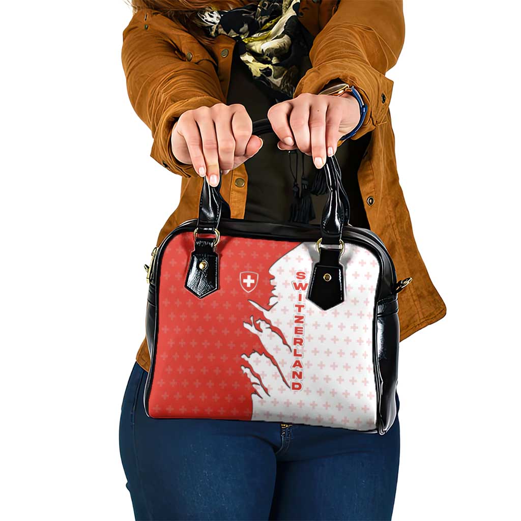 Switzerland Map Scratch Claw Swiss Flag Shoulder Handbag with Vertical Text - Wonder Print Shop