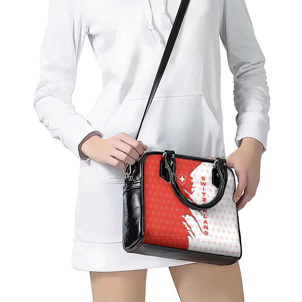 Switzerland Map Scratch Claw Swiss Flag Shoulder Handbag with Vertical Text - Wonder Print Shop