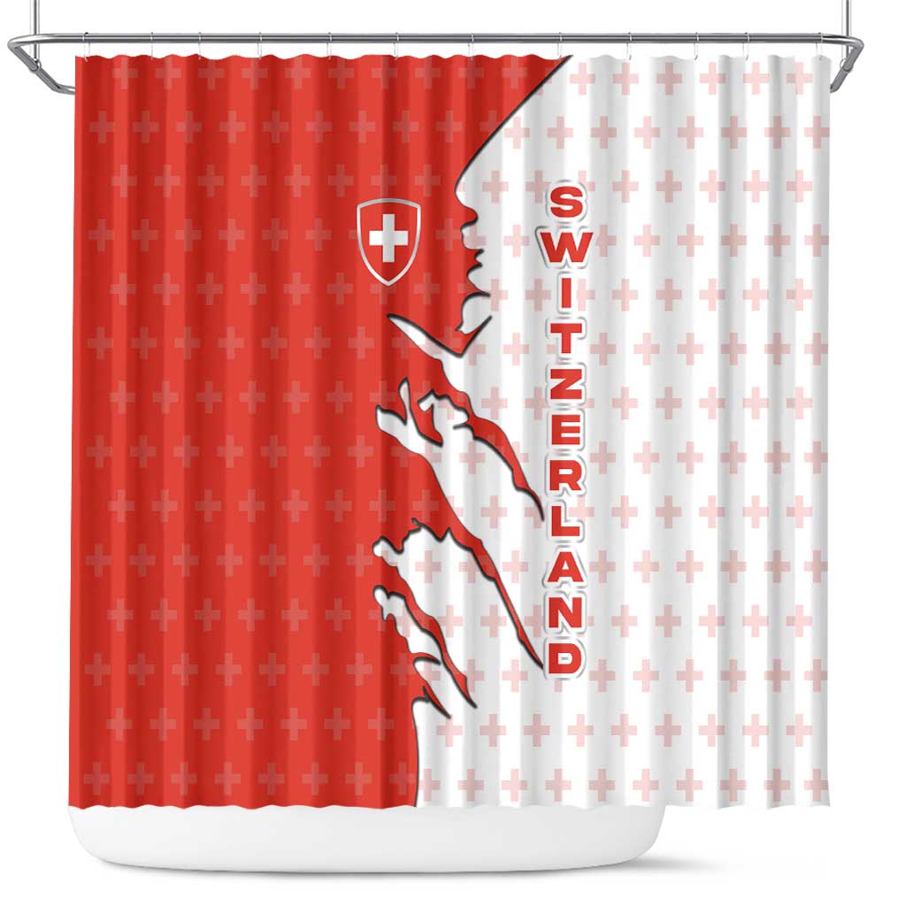 Switzerland Map Scratch Claw Swiss Flag Shower Curtain with Vertical Text - Wonder Print Shop