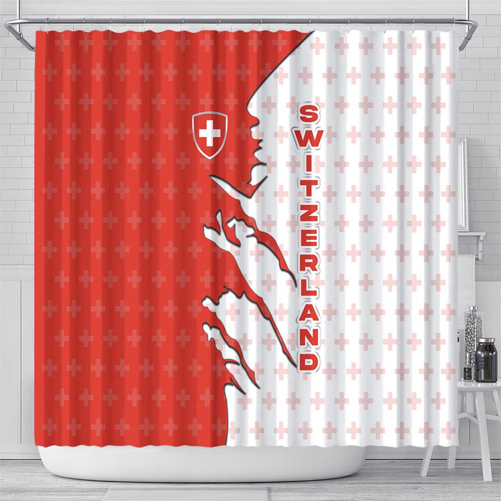 Switzerland Map Scratch Claw Swiss Flag Shower Curtain with Vertical Text - Wonder Print Shop