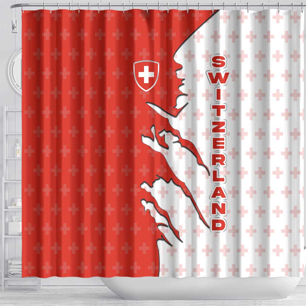 Switzerland Map Scratch Claw Swiss Flag Shower Curtain with Vertical Text - Wonder Print Shop