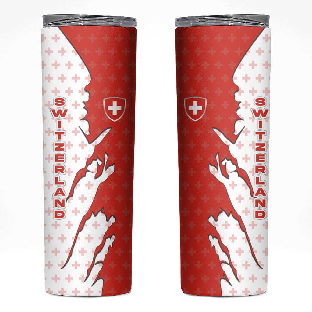Switzerland Map Scratch Claw Swiss Flag Skinny Tumbler with Vertical Text - Wonder Print Shop