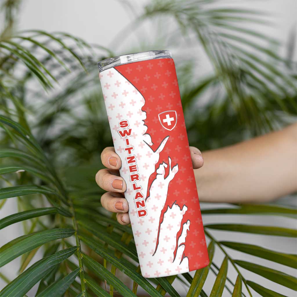 Switzerland Map Scratch Claw Swiss Flag Skinny Tumbler with Vertical Text - Wonder Print Shop