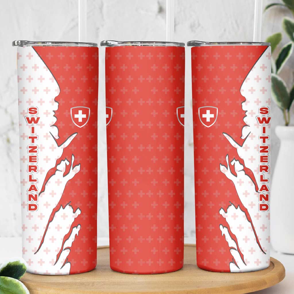 Switzerland Map Scratch Claw Swiss Flag Skinny Tumbler with Vertical Text - Wonder Print Shop