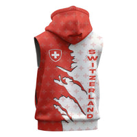 Switzerland Map Scratch Claw Swiss Flag Sleeveless Hoodie with Vertical Text - Wonder Print Shop