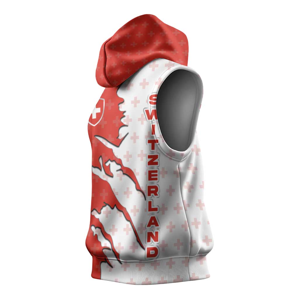 Switzerland Map Scratch Claw Swiss Flag Sleeveless Hoodie with Vertical Text - Wonder Print Shop