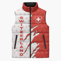 Switzerland Map Scratch Claw Swiss Flag Sleeveless Puffer Jacket with Vertical Text - Wonder Print Shop