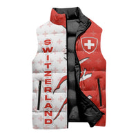 Switzerland Map Scratch Claw Swiss Flag Sleeveless Puffer Jacket with Vertical Text - Wonder Print Shop