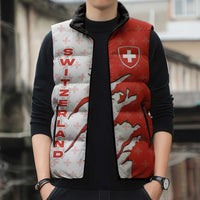 Switzerland Map Scratch Claw Swiss Flag Sleeveless Puffer Jacket with Vertical Text - Wonder Print Shop