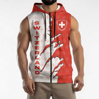 Switzerland Map Scratch Claw Swiss Flag Sleeveless Zip Hoodie with Vertical Text - Wonder Print Shop