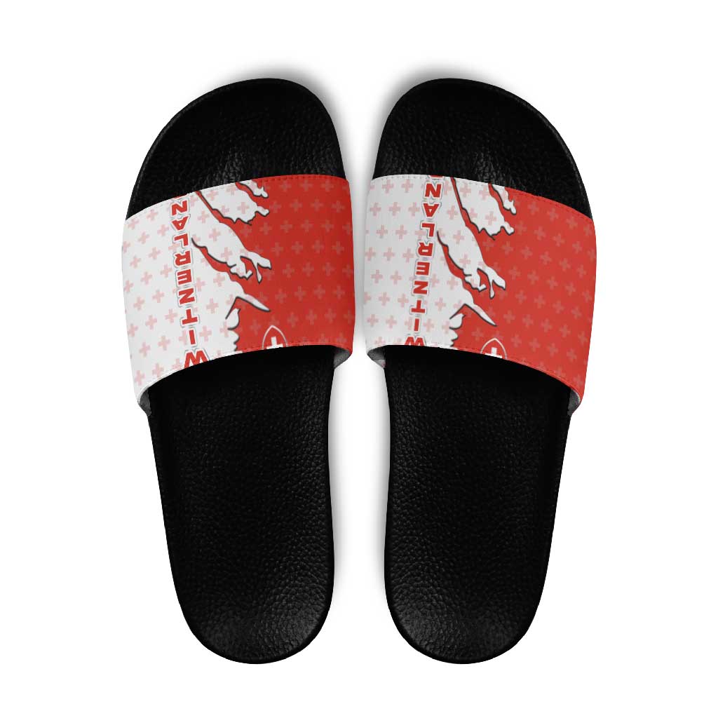 Switzerland Map Scratch Claw Swiss Flag Slide Sandals with Vertical Text - Wonder Print Shop