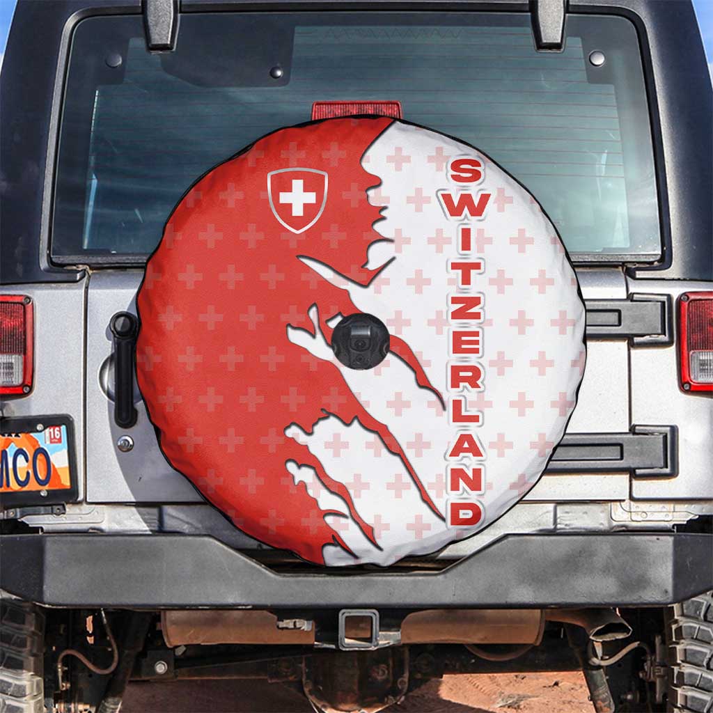 Switzerland Map Scratch Claw Swiss Flag Spare Tire Cover with Vertical Text - Wonder Print Shop