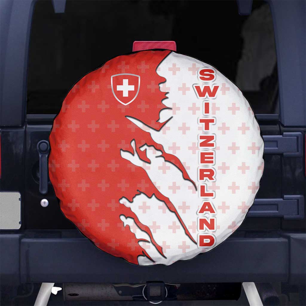 Switzerland Map Scratch Claw Swiss Flag Spare Tire Cover with Vertical Text - Wonder Print Shop
