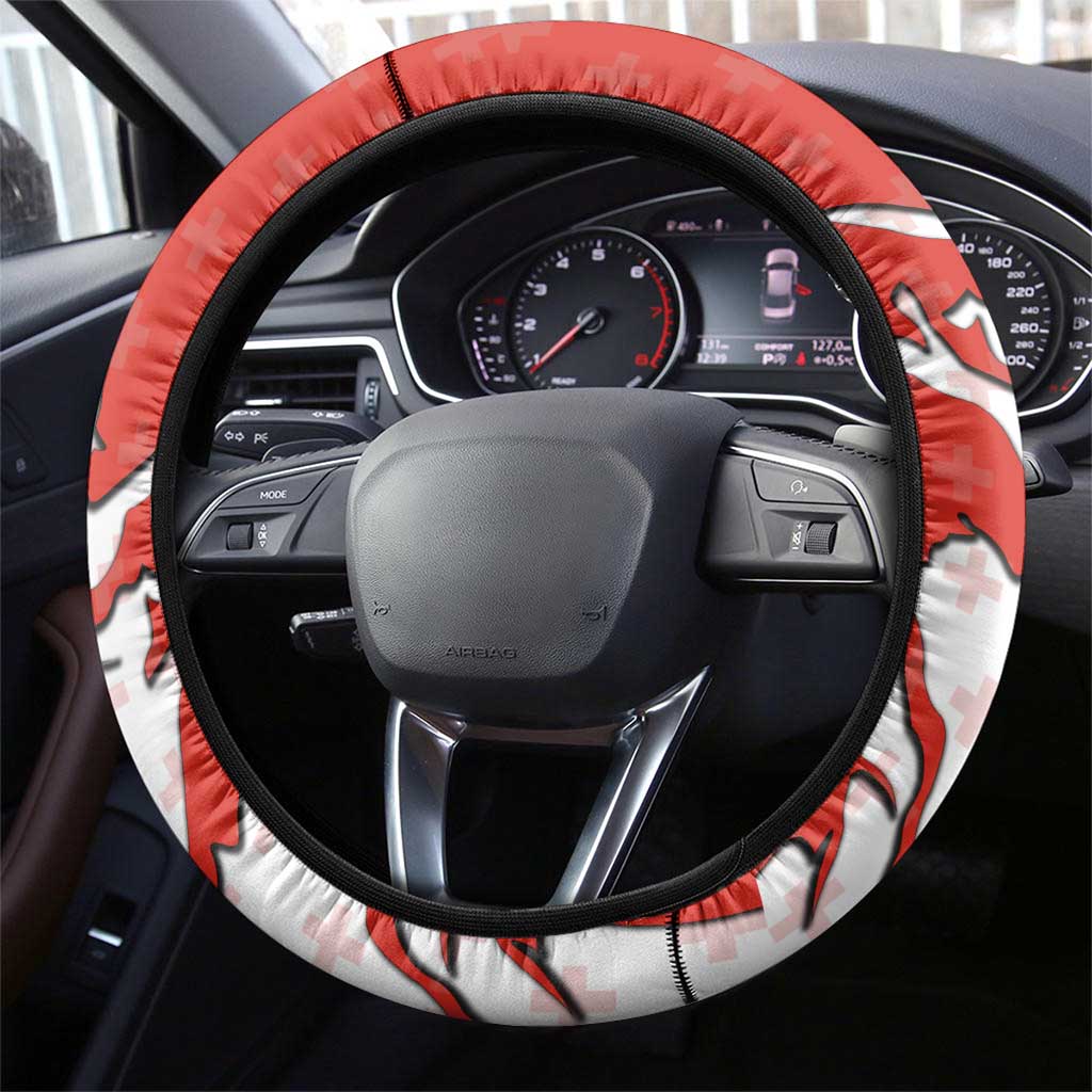 Switzerland Map Scratch Claw Swiss Flag Steering Wheel Cover with Vertical Text - Wonder Print Shop