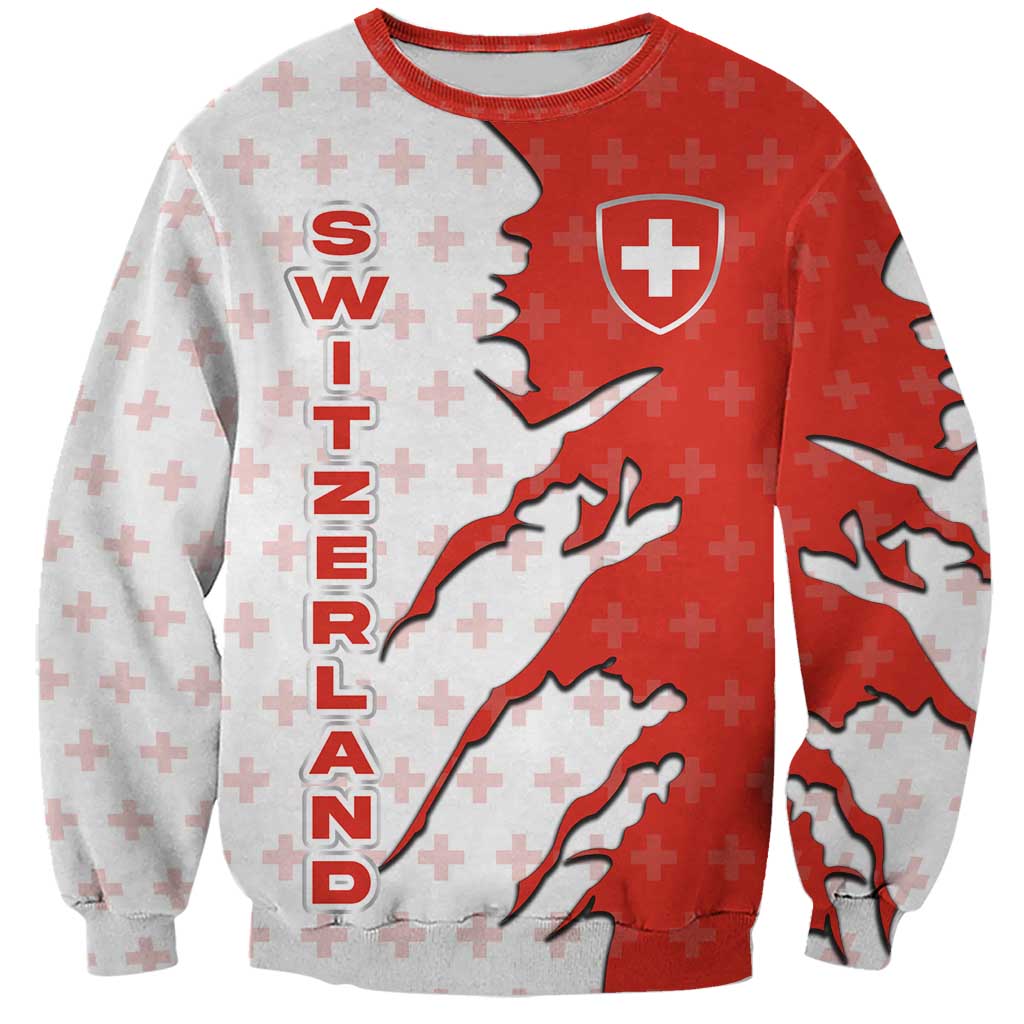 Switzerland Map Scratch Claw Swiss Flag Sweatshirt with Vertical Text - Wonder Print Shop