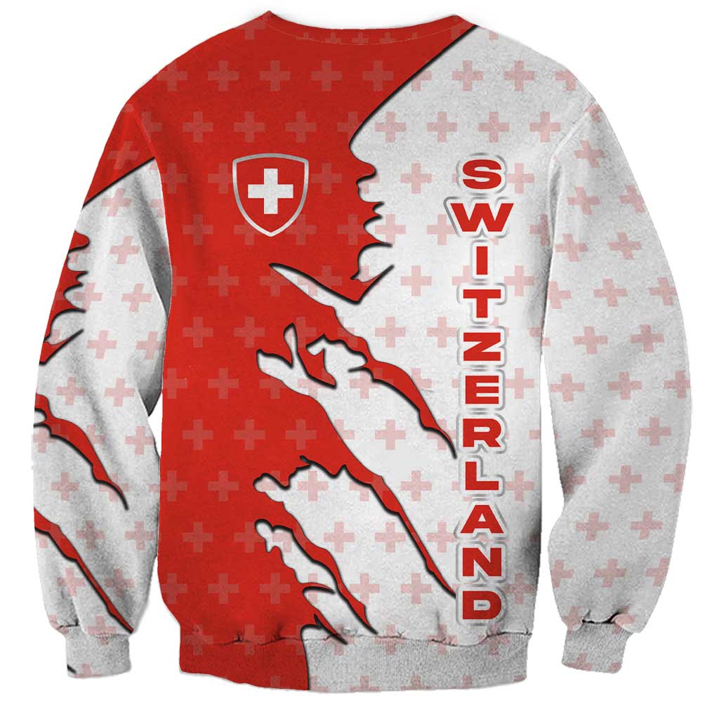 Switzerland Map Scratch Claw Swiss Flag Sweatshirt with Vertical Text - Wonder Print Shop