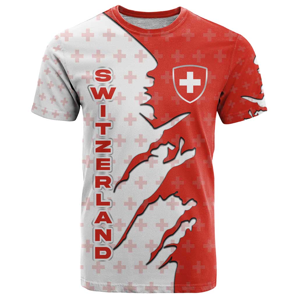 Switzerland Map Scratch Claw Swiss Flag T Shirt with Vertical Text - Wonder Print Shop