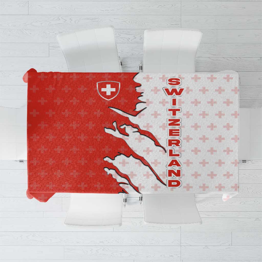 Switzerland Map Scratch Claw Swiss Flag Tablecloth with Vertical Text - Wonder Print Shop