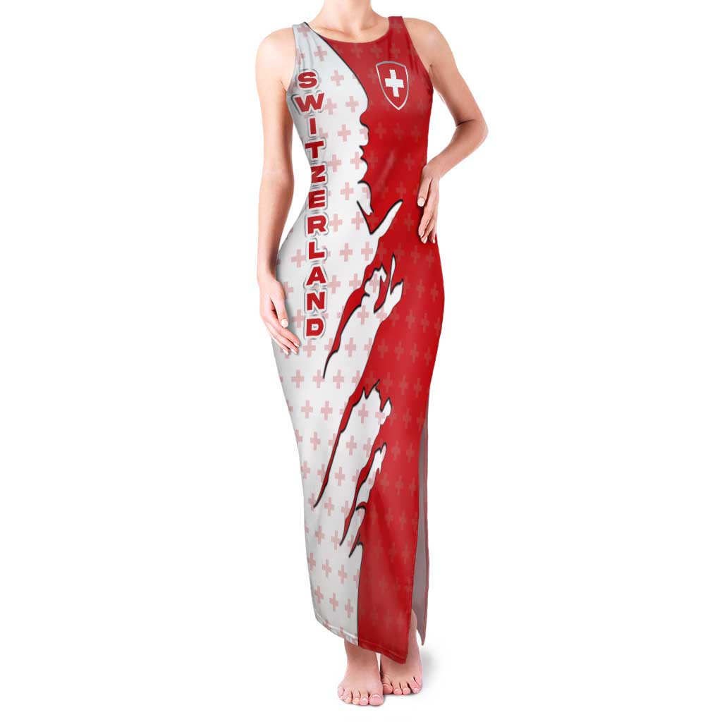 Switzerland Map Scratch Claw Swiss Flag Tank Maxi Dress with Vertical Text - Wonder Print Shop